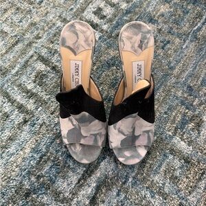 Jimmy Choo Black and Gray Floral Mules